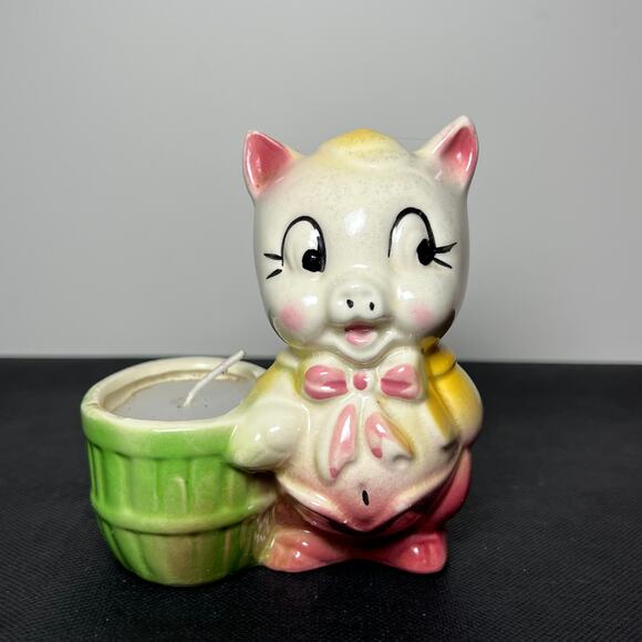 Vintage Ceramic Pig Candle Holder 475 Inches Mid Century Farmhouse - Picture 2 of 16
